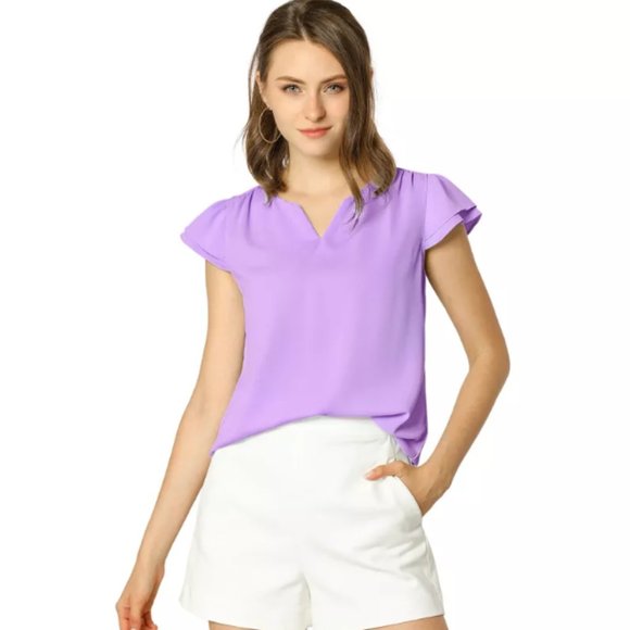 Allegra K Women's Work Business Casual Plain Cap Sleeve Blouse Purple M NWT - Picture 1 of 6
